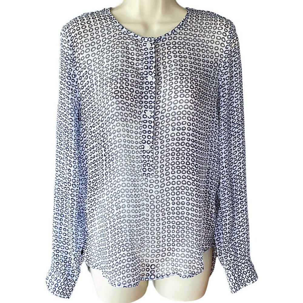 JOE FRESH Boho Blue Printed Hi-Lo Sheer Long Sleeve Blouse ~ Women's Size SMALL